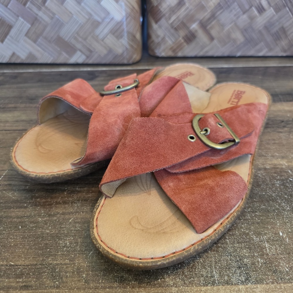 Born Sandals Women's Size 9M Light Red Suede Leather Slide Buckle Comfort Straps